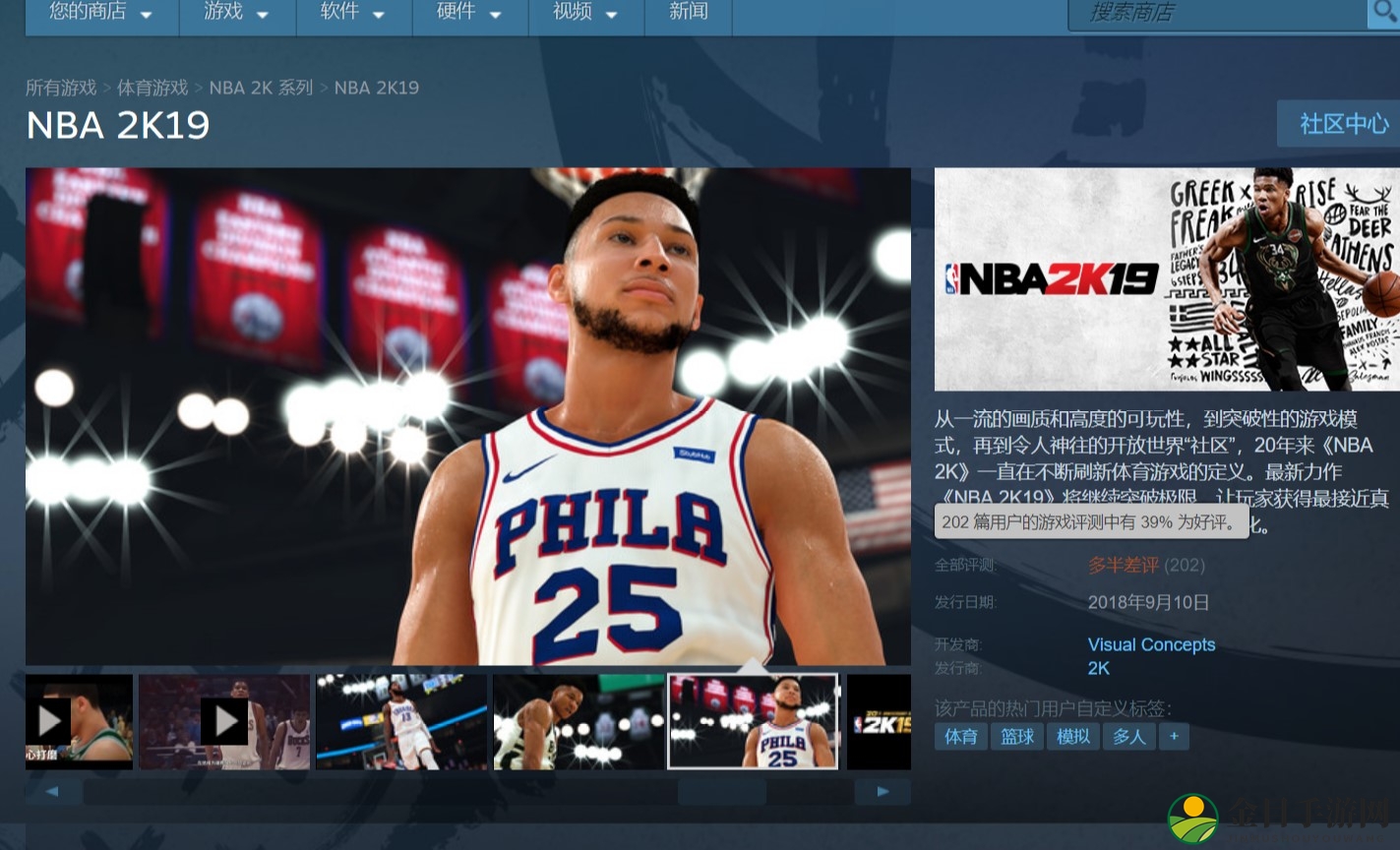《NBA 2K19》Steam首发当天“多半差评” 好评率仅39%